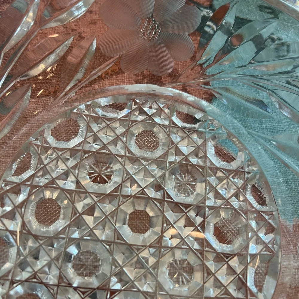 American Brilliant Period Cut Glass Bowl – Floral & Hobstar Design - Picture 5 of 5